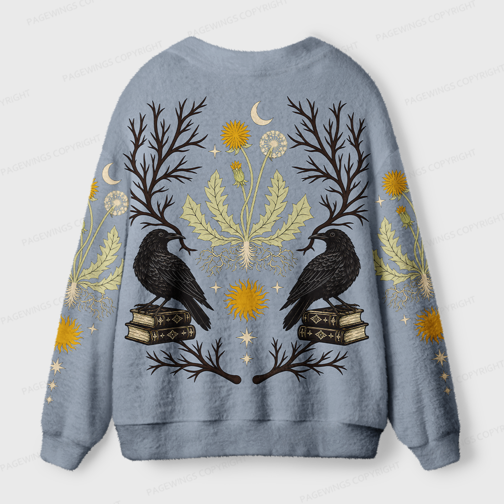 Pagewings Reading Crow Light Knit Unisex Cardigan Sweaters
