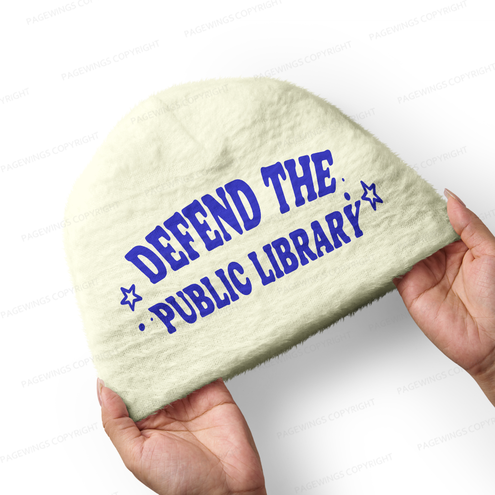 Pagewings Defend The Public Library Knight Book Print  Knit Patterned Beanie