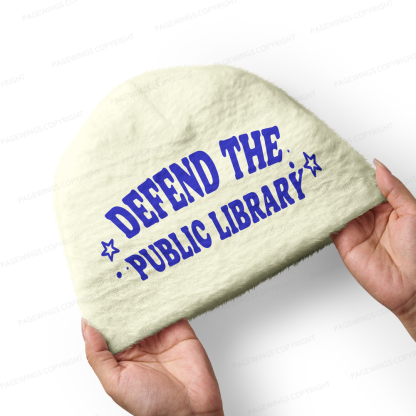 Pagewings Defend The Public Library Knight Book Print  Knit Patterned Beanie