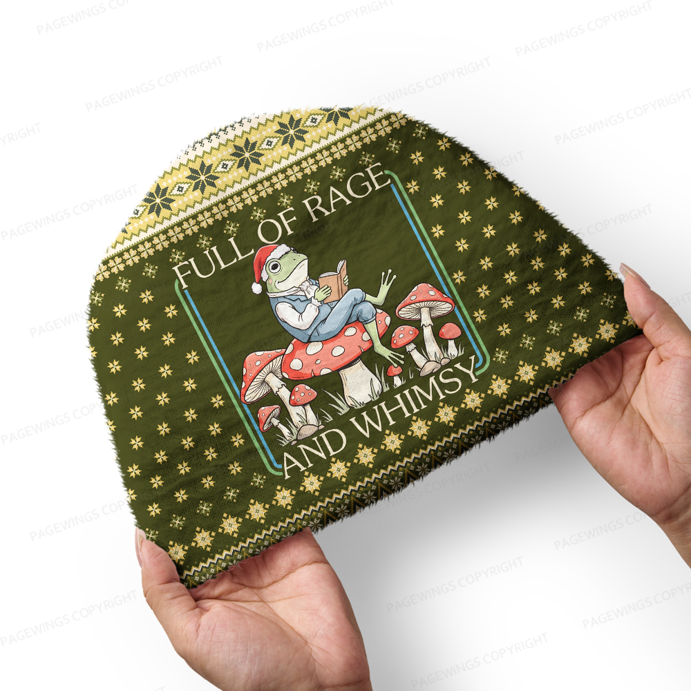 Pagewings Full Of Rage And Whimsy Knit Patterned Beanie