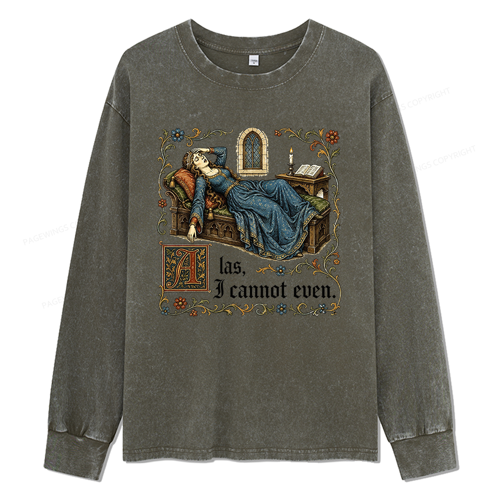 Pagewings Medieval Book Lover Unisex Washed Long Sleeve T-shirt