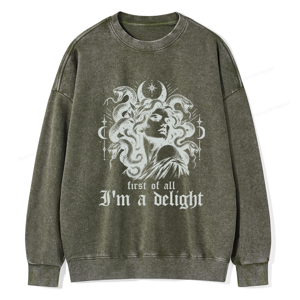Pagewings First of All I'm a Delight Unisex Washed Sweatshirt