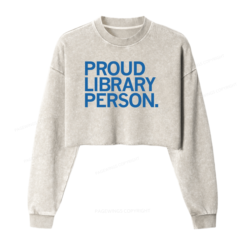 Pagewings Proud Library Person Washed Crop Sweatshirt