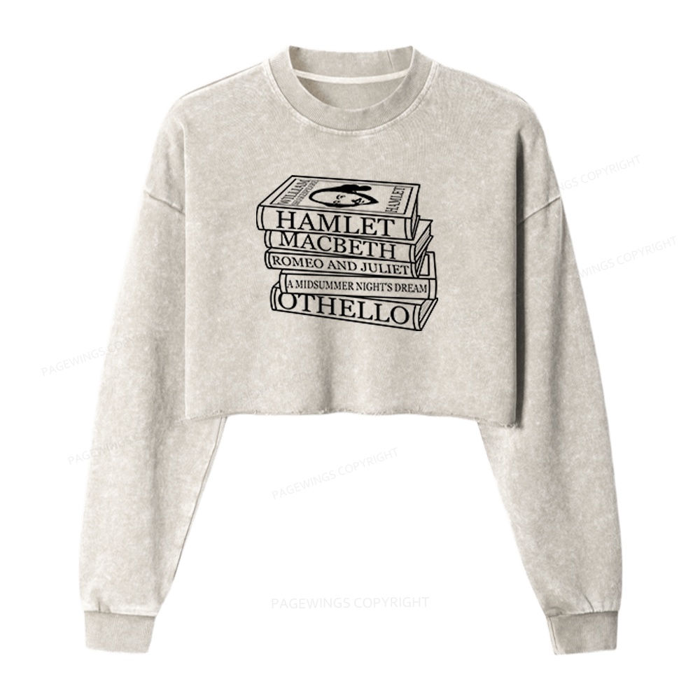 Pagewings Shakespeare Best Books Washed Crop Sweatshirt
