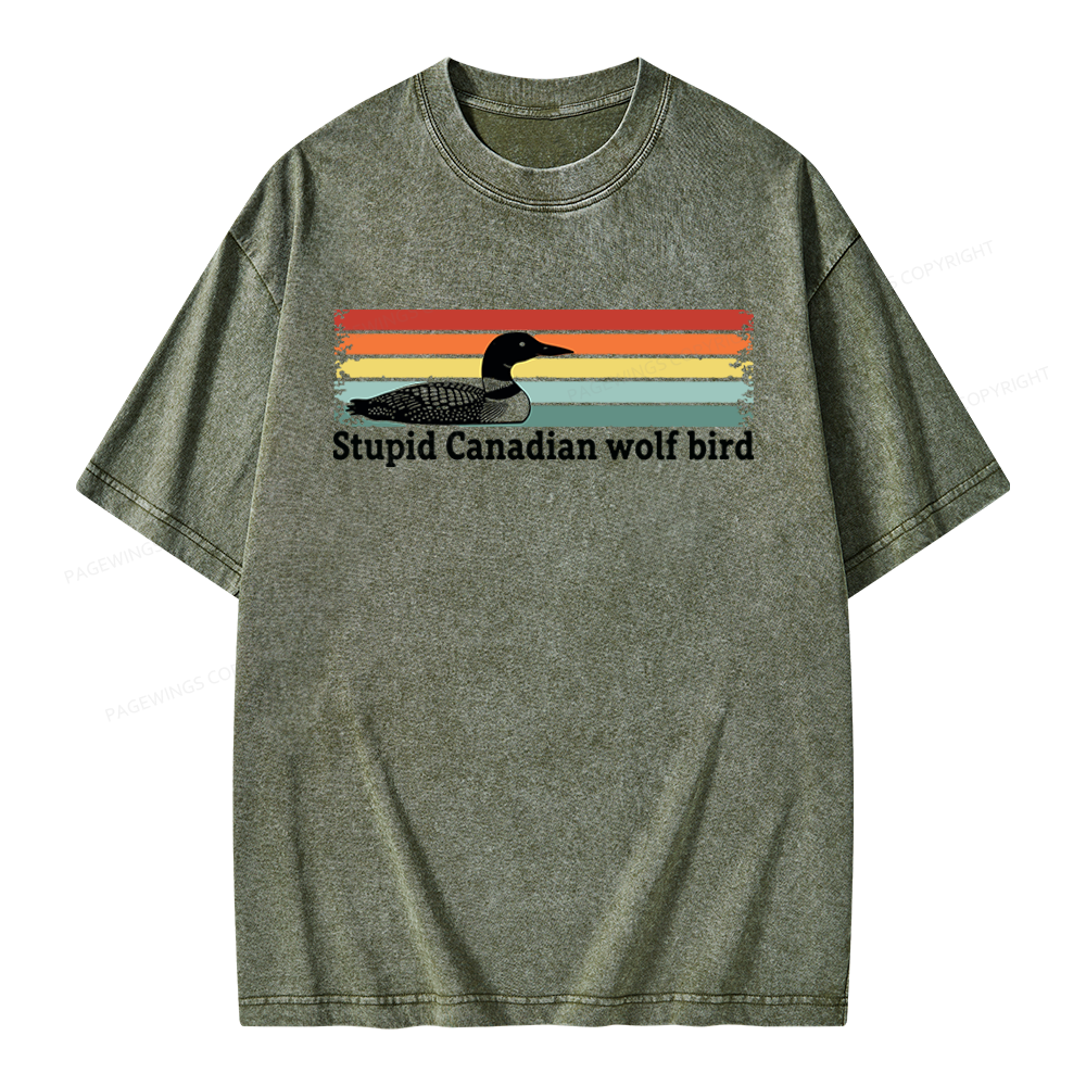 Pagewings Stupid Canadian Wolf Bird Unisex Washed T-shirt