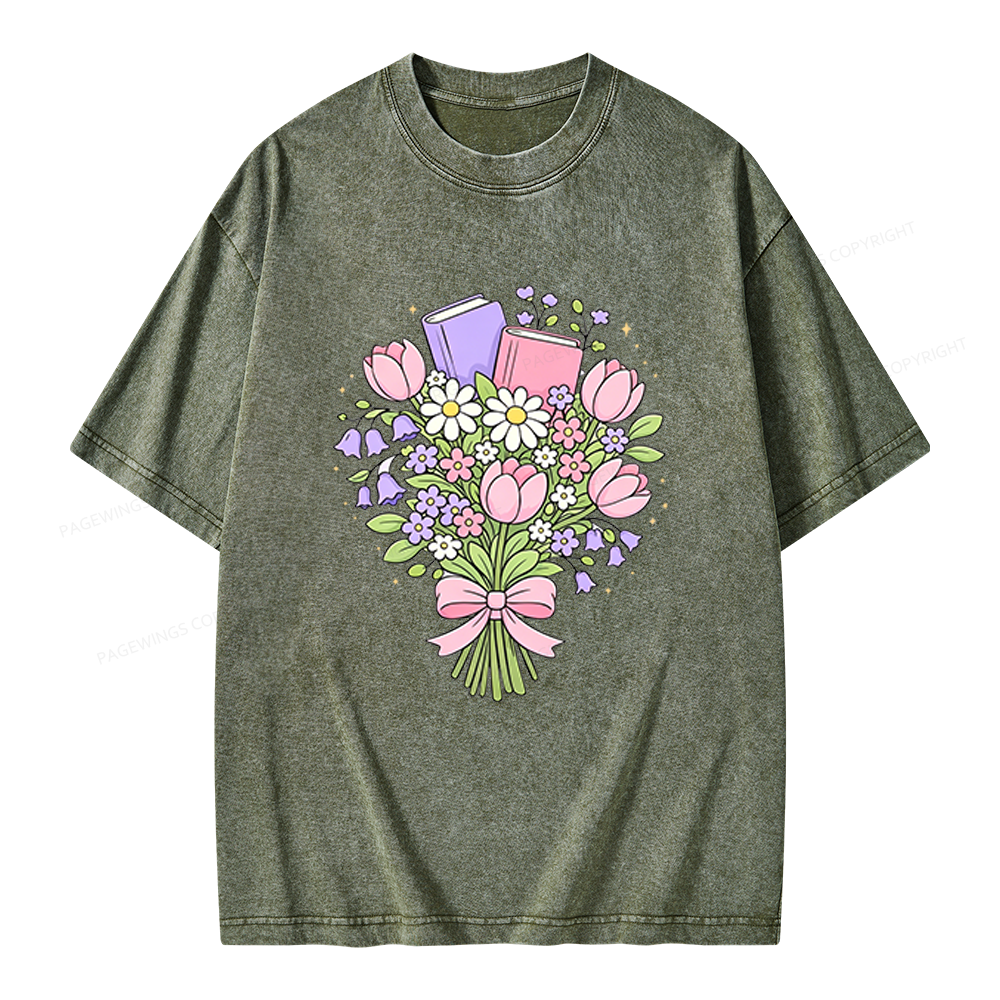 Pagewings Spring Book Bouquet Unisex Washed T-shirt