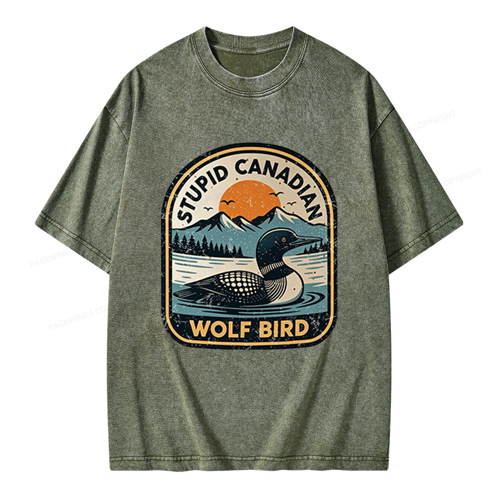 Pagewings Stupid Canadian Wolf Bird Unisex Washed T-shirt
