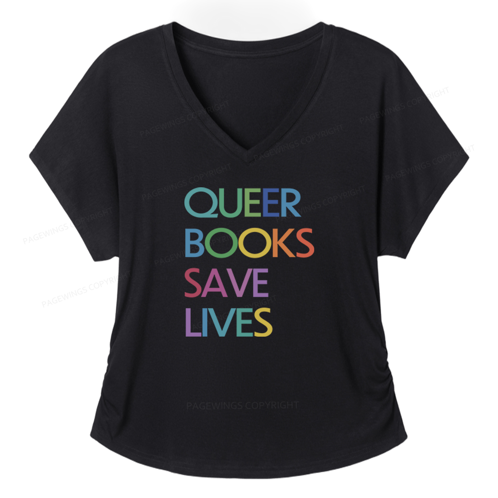 Pagewings Queer Books Save Lives Soft Women's Modal V-neck T-shirt