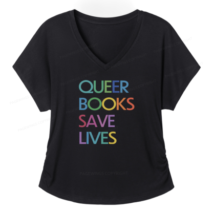 Pagewings Queer Books Save Lives Soft Women's Modal V-neck T-shirt