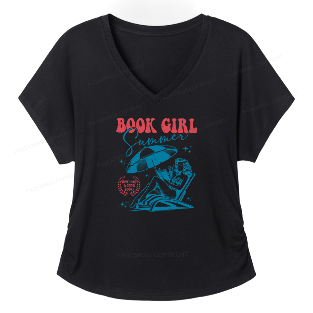 Pagewings Book Girl Summer Soft Women's Modal V-neck T-shirt