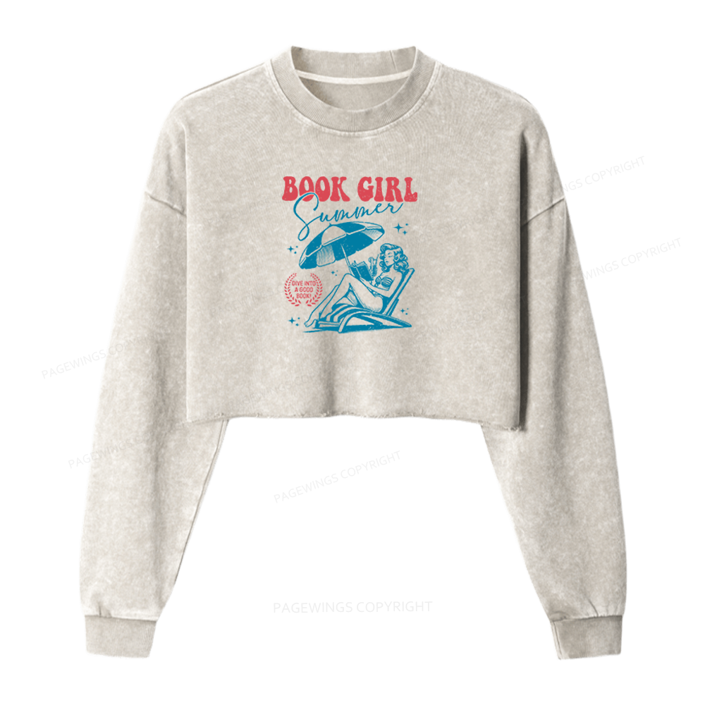 Pagewings Book Girl Summer Washed Crop Sweatshirt