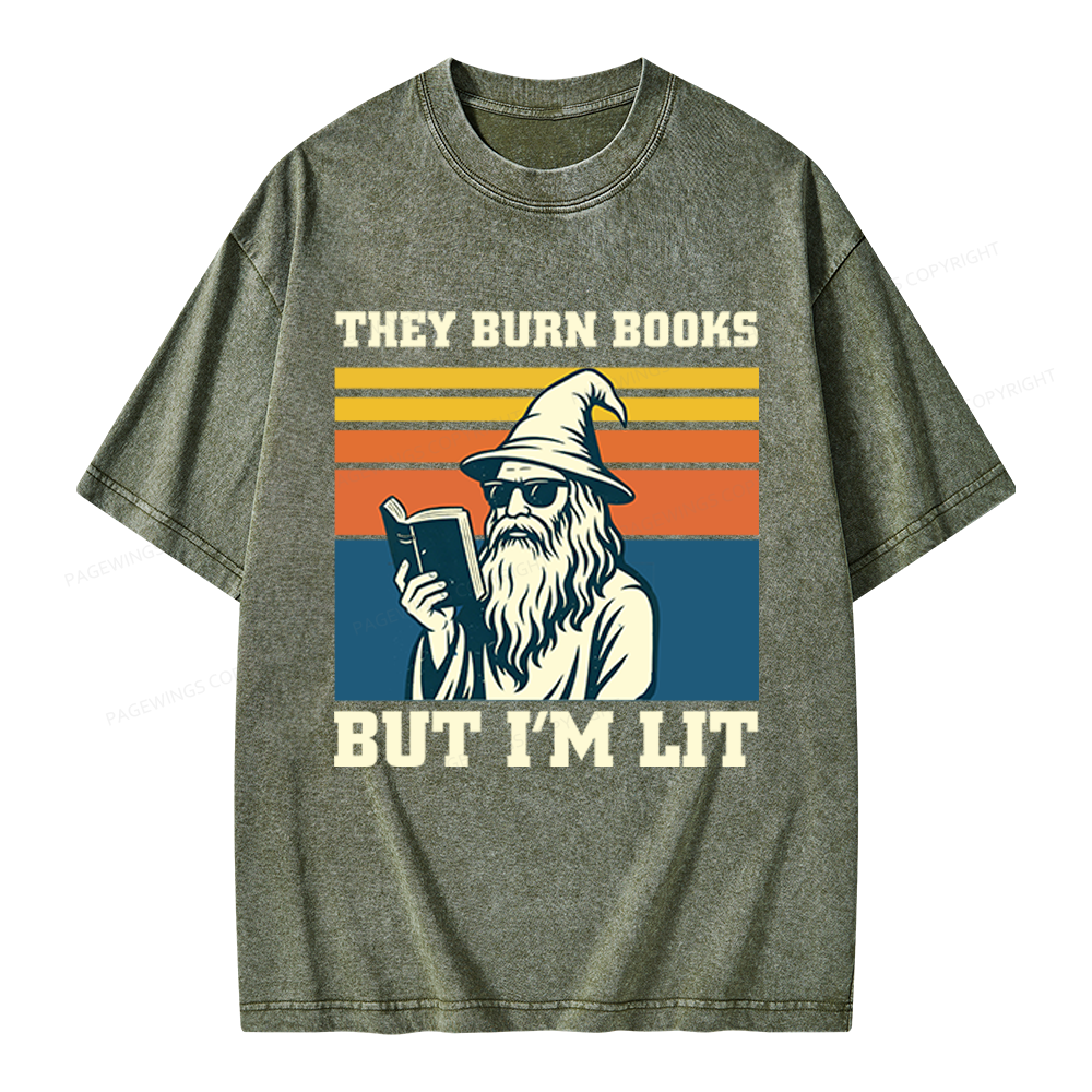 Pagewings They Burn Books Unisex Washed T-shirt