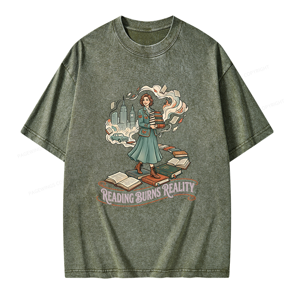 Pagewings Reading Burns Reality Unisex Washed T-shirt