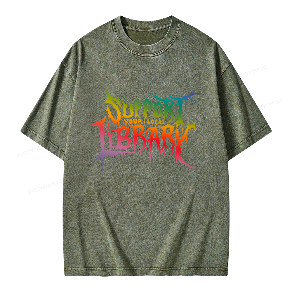 Pagewings Support Your Local Library Unisex Washed T-shirt