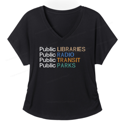 Pagewings Public Libraries Radio Transit Parks Soft Women's Modal V-neck T-shirt