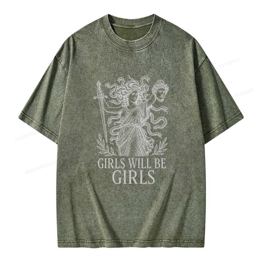 Pagewings Girls Will Be Girls Unisex Washed T-shirt