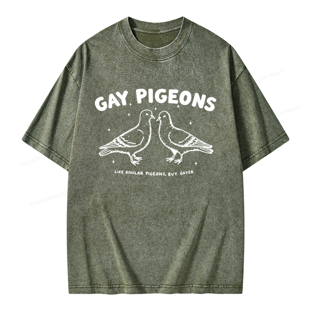 Pagewings Gay Pigeons Unisex Washed T-shirt