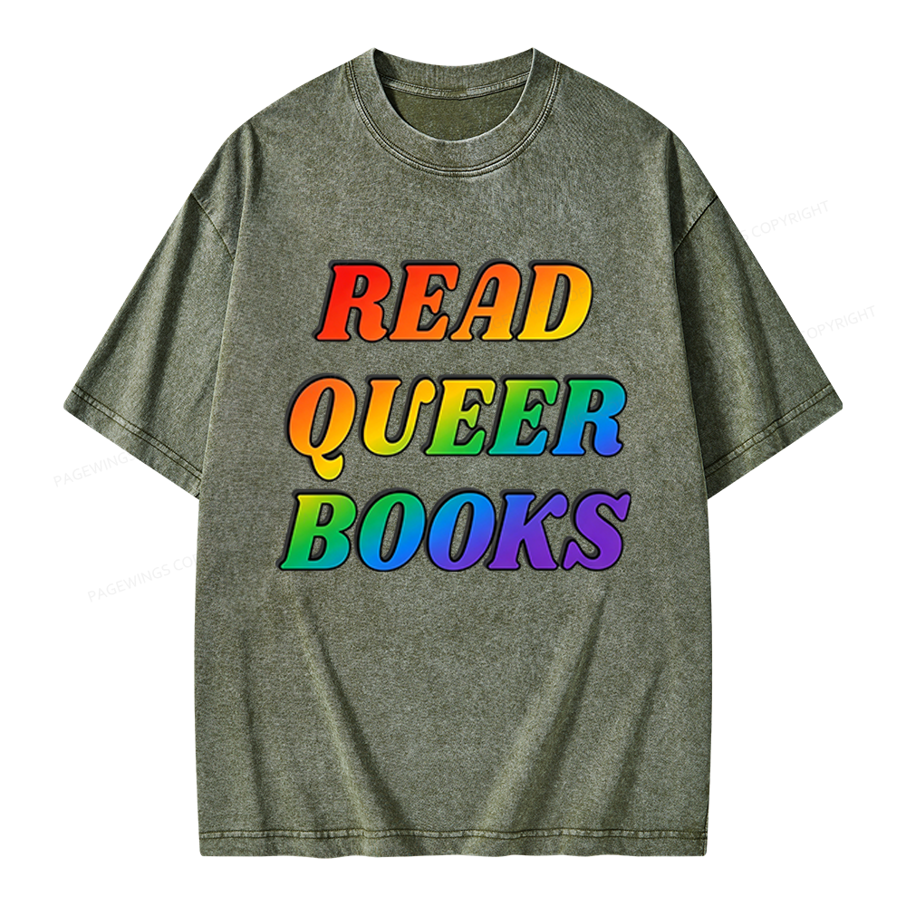 Pagewings Queer Books Unisex Washed T-shirt