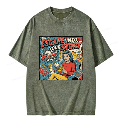 Pagewings Escape Into Your Story Unisex Washed T-shirt