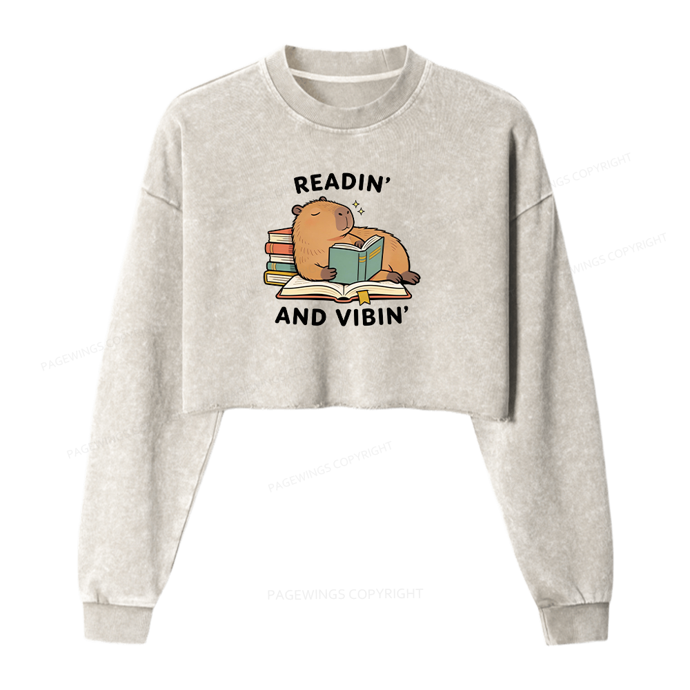 Pagewings Readin' And Vibin' Washed Crop Sweatshirt