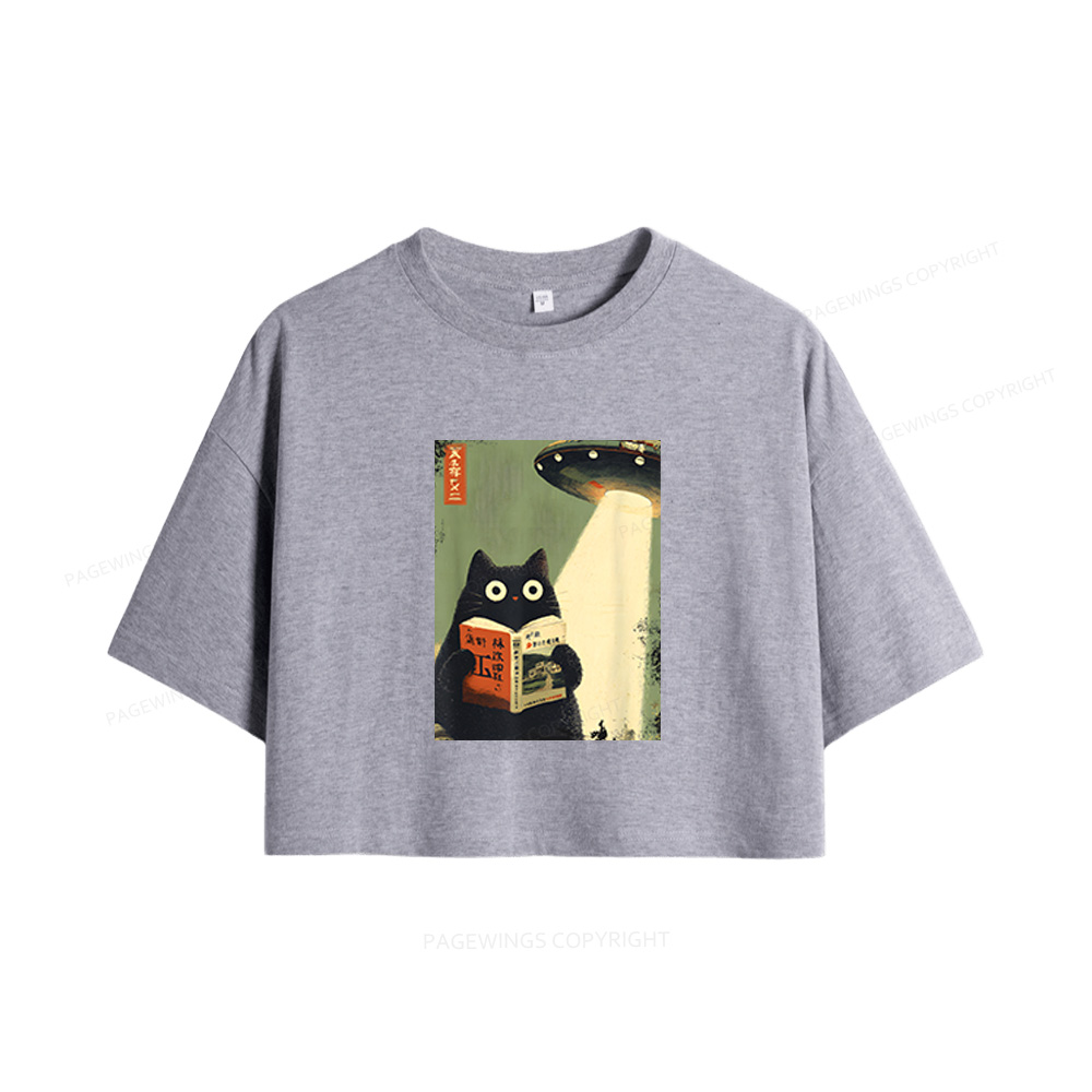 Pagewings Vintage Cat Book Lovers Women Crop Tops