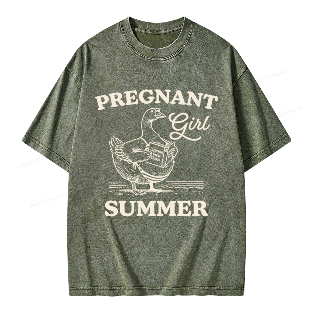 Pagewings Pregnant Girl Summer Unisex Washed T-shirt