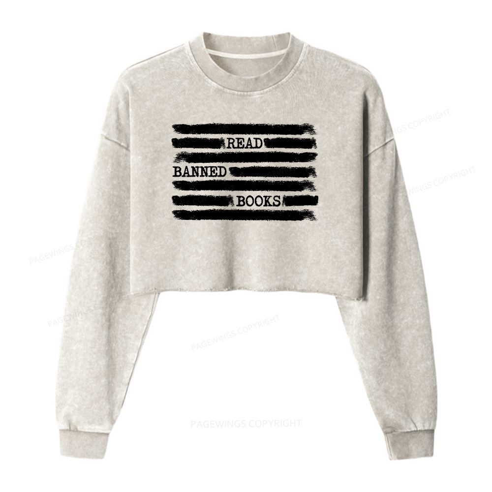 Pagewings Read Banned Books Washed Crop Sweatshirt