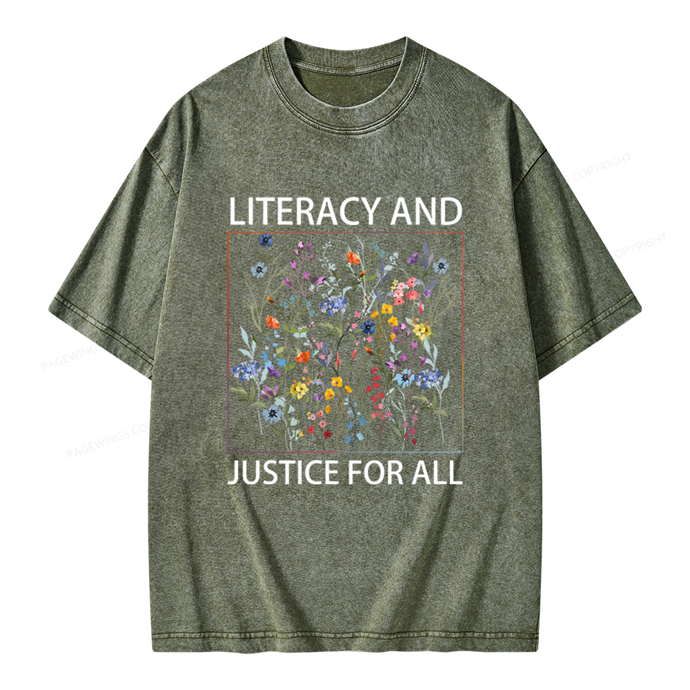Pagewings Literacy And Justice For All Unisex Washed T-shirt