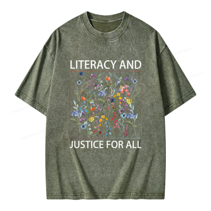 Pagewings Literacy And Justice For All Unisex Washed T-shirt