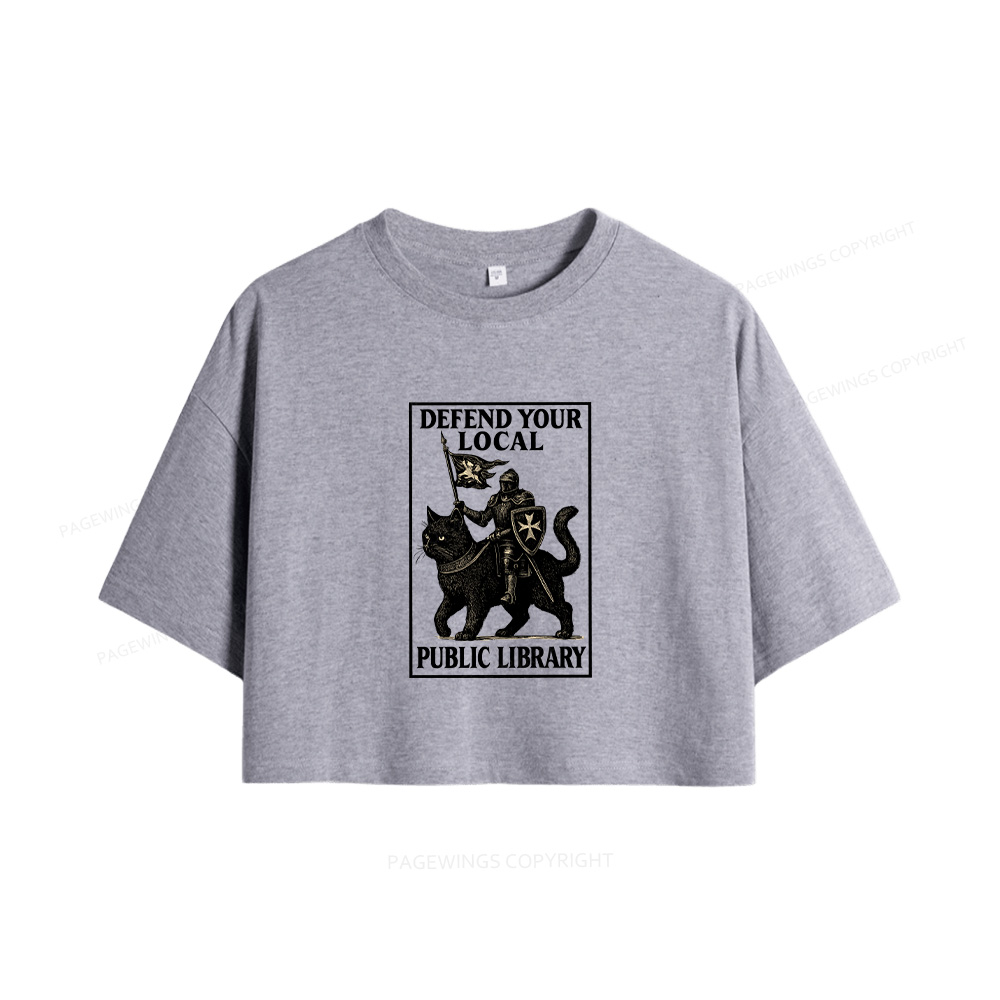 Pagewings Defend Your Local Library Women Crop Tops