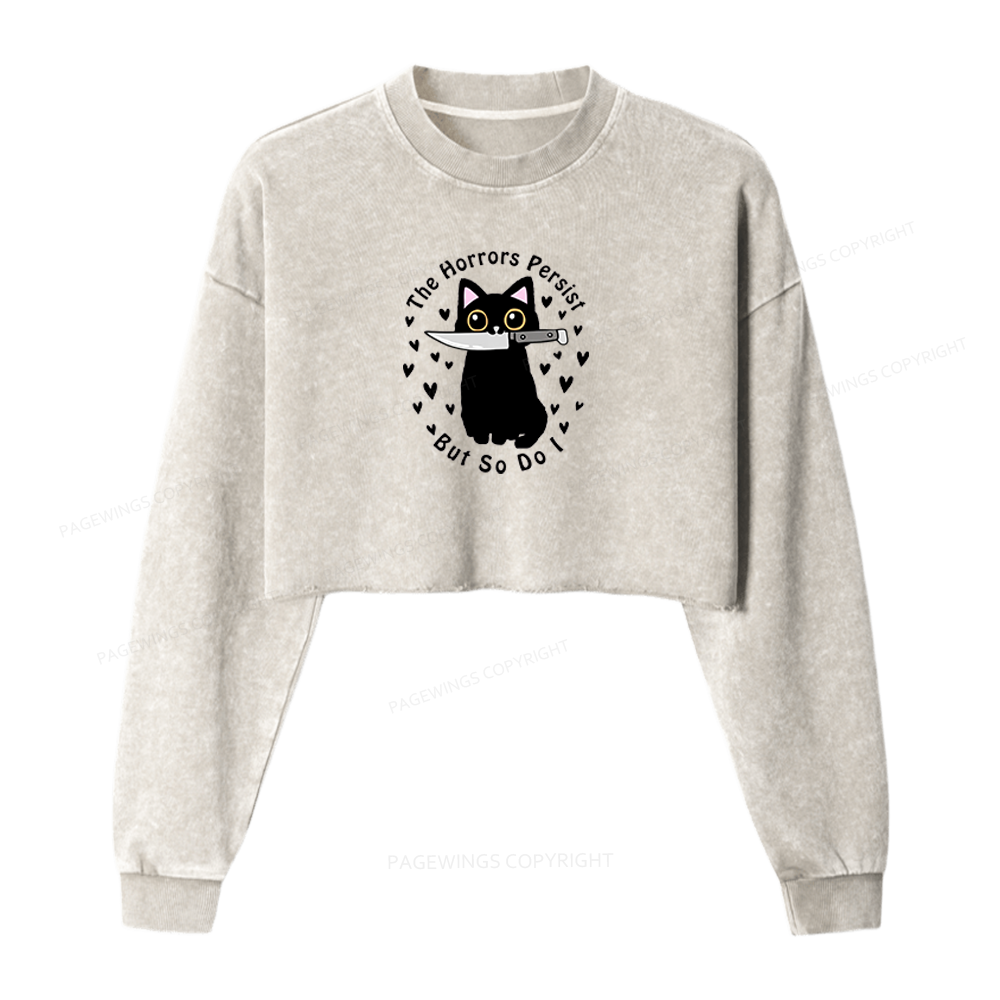 Pagewings The Horrors Persist But So Do I Washed Crop Sweatshirt
