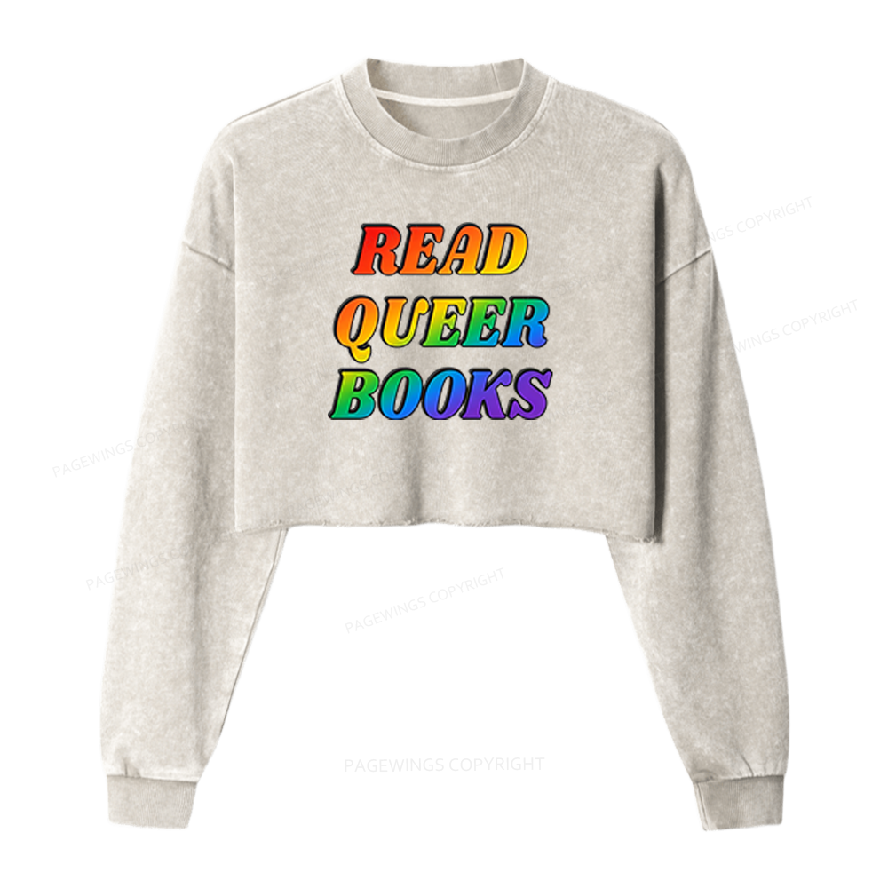 Pagewings Queer Books Washed Crop Sweatshirt