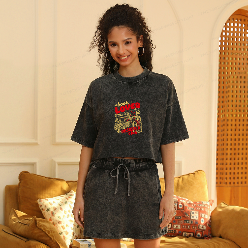 Pagewings Book Lover Obsessed Club Women's Washed Cropped T-shirt