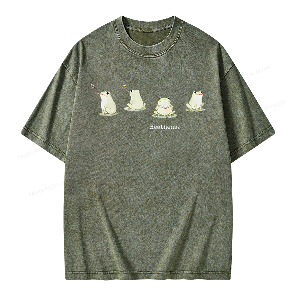 Pagewings Frog Reading Unisex Washed T-shirt