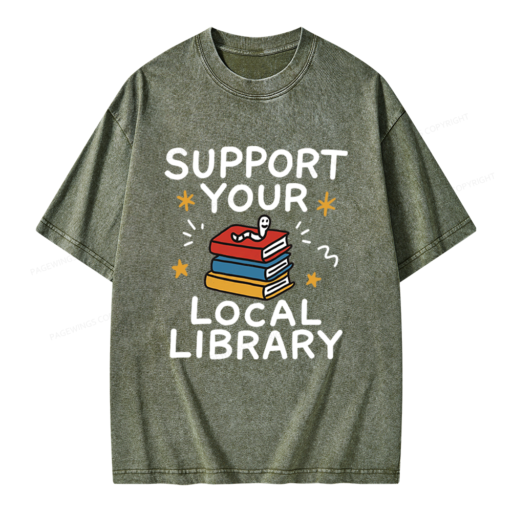 Pagewings Support Your Local Library Unisex Washed T-shirt