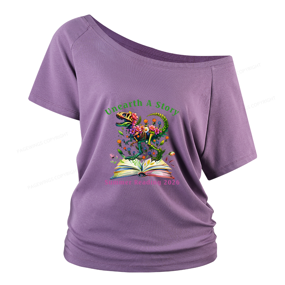 Pagewings Summer Reading 2026 Women Off Shoulder T-shirts