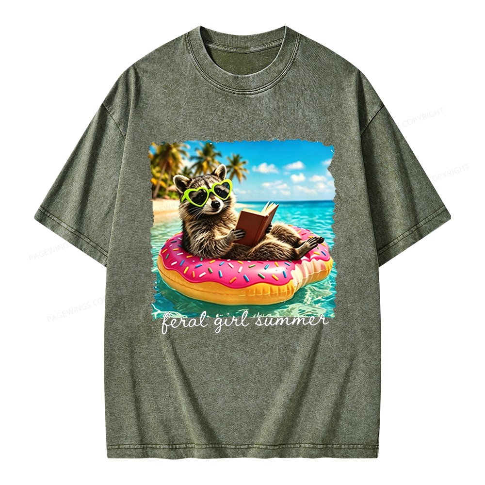 Pagewings Feral Girl Summe Unisex Washed T-shirt