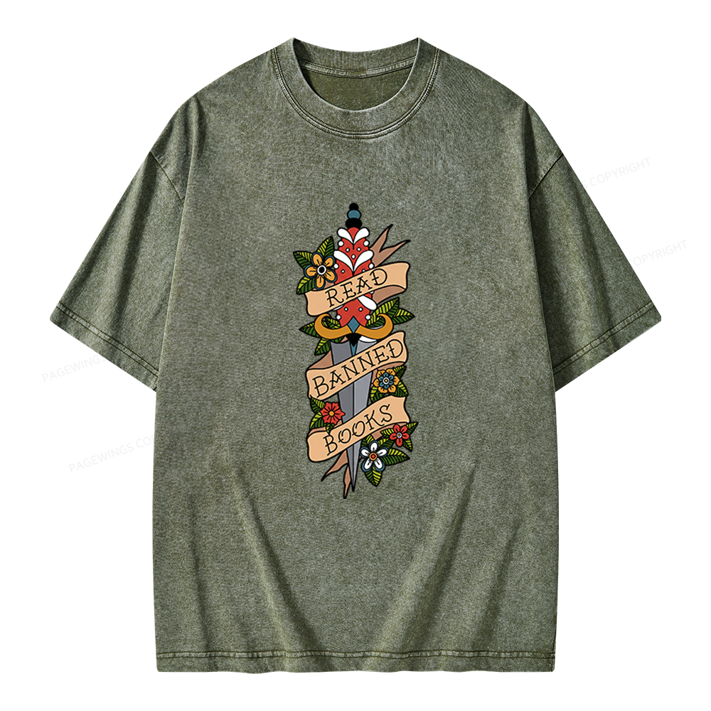 Pagewings Banned Books Unisex Washed T-shirt