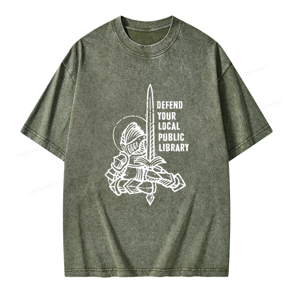 Pagewings Defend Your Local Public Library Unisex Washed T-shirt