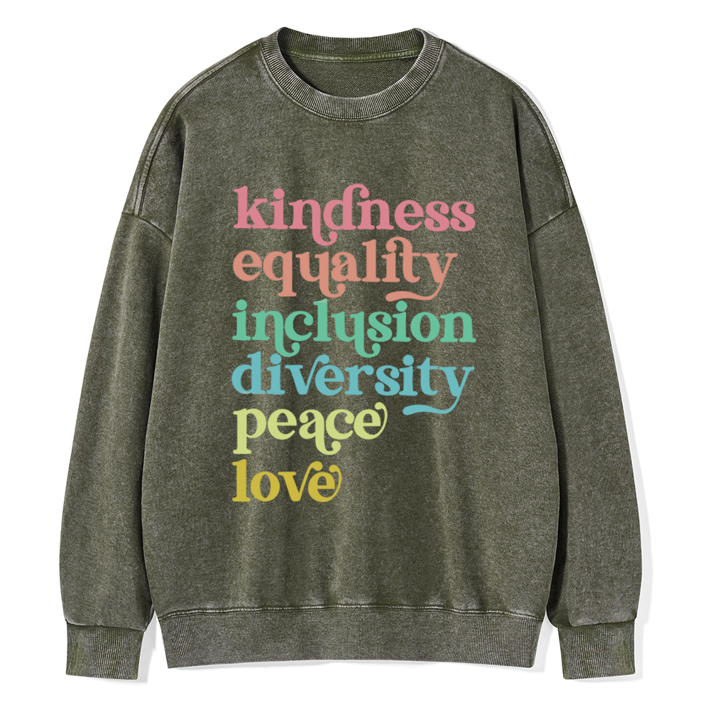 Pagewings Kindness Equality Inclusion Diversity Peace Love Unisex Washed Sweatshirt
