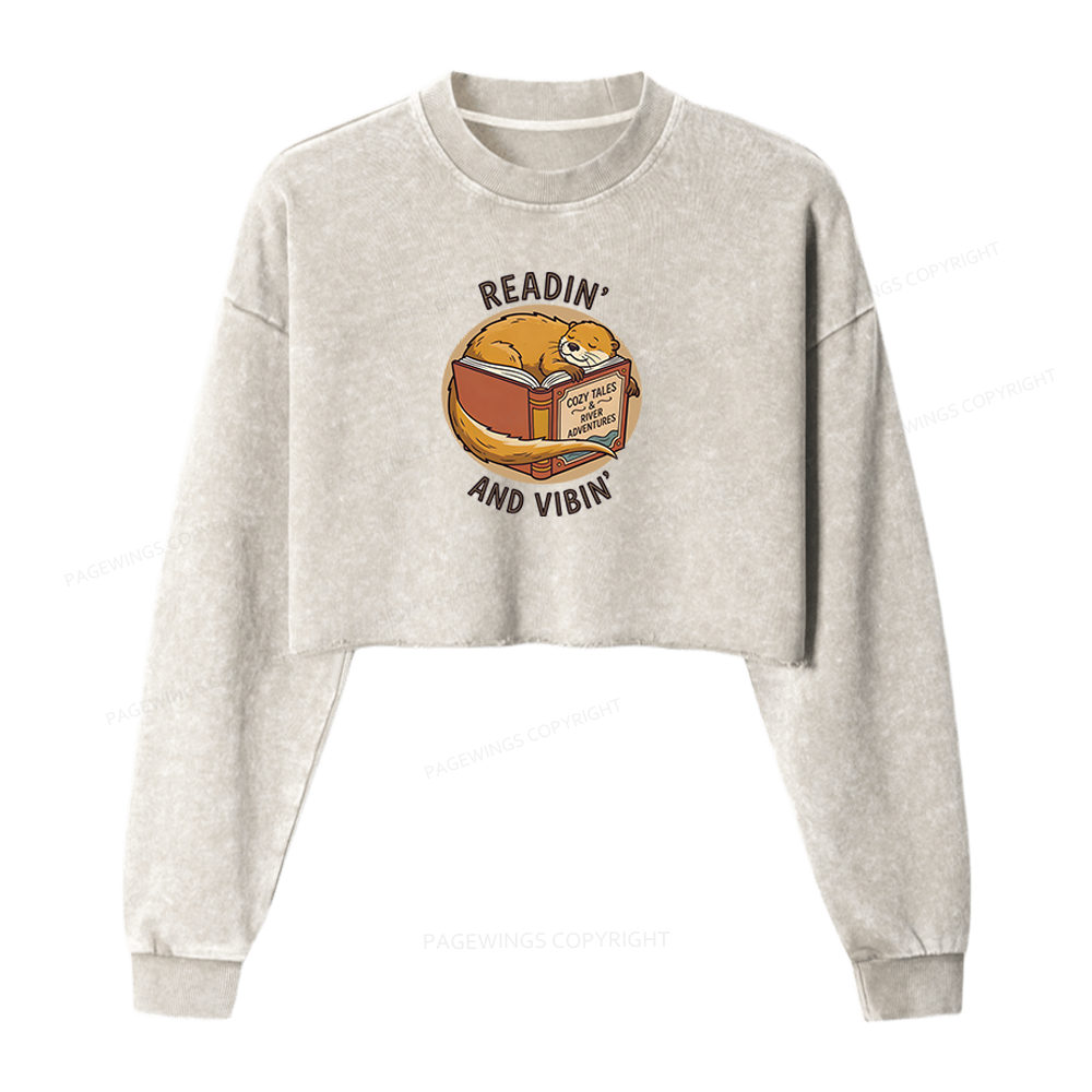 Pagewings Readin' And Vibin' Washed Crop Sweatshirt