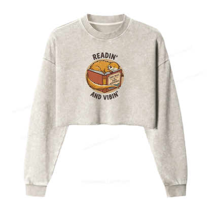 Pagewings Readin' And Vibin' Washed Crop Sweatshirt