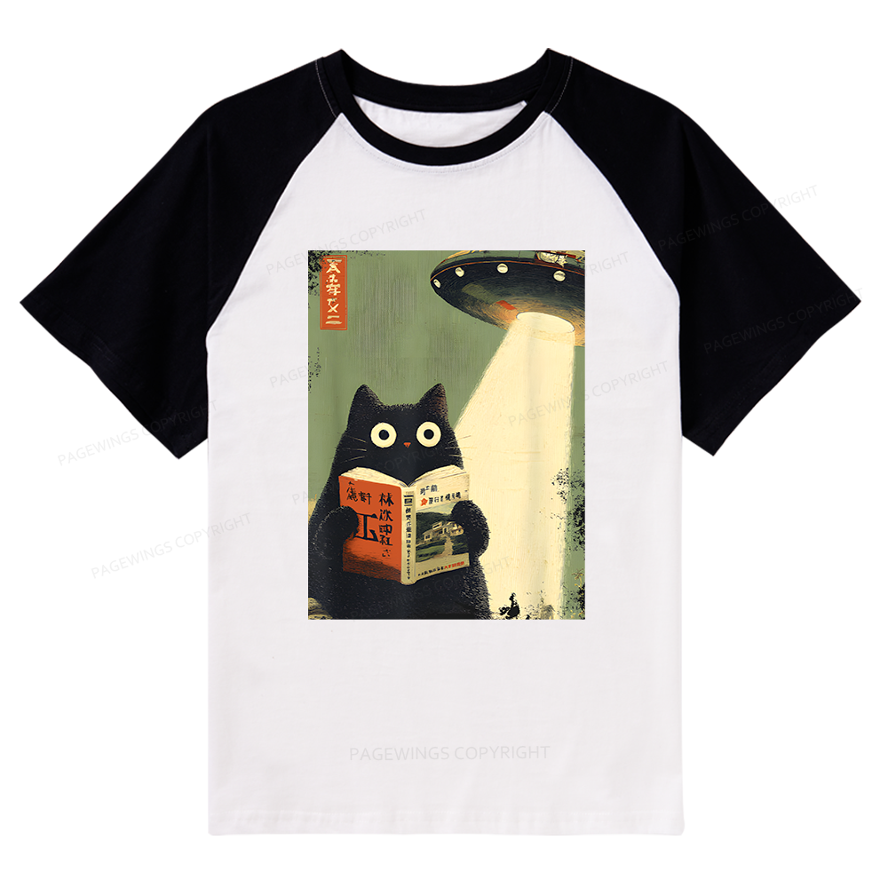Pagewings Cat Book Lovers Raglan T-shirt