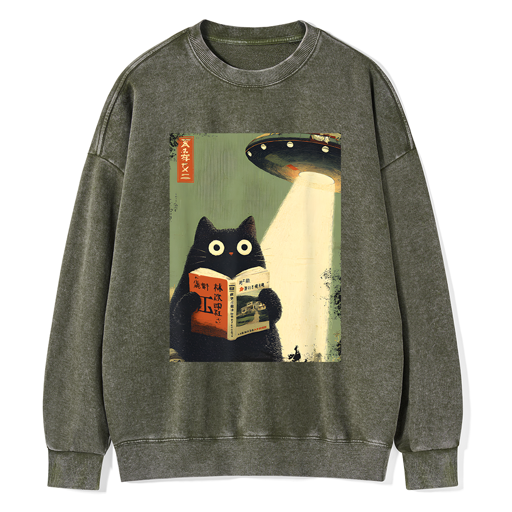 Pagewings Cat Book Lovers Unisex Washed Sweatshirt