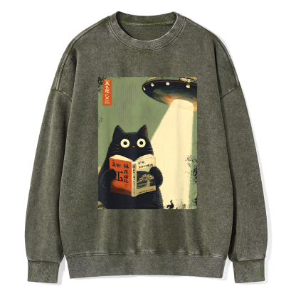 Pagewings Cat Book Lovers Unisex Washed Sweatshirt