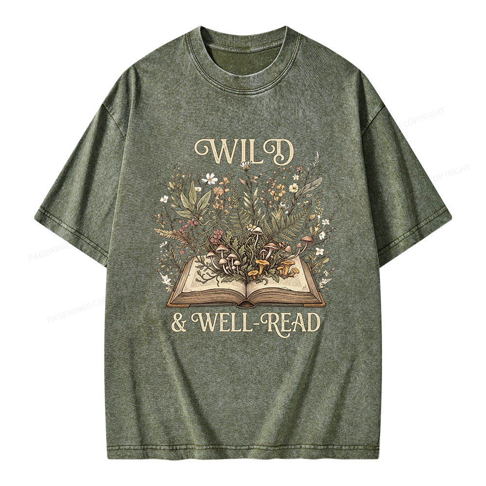 Pagewings Wild And Well-Read Unisex Washed T-shirt