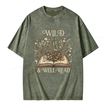 Pagewings Wild And Well-Read Unisex Washed T-shirt