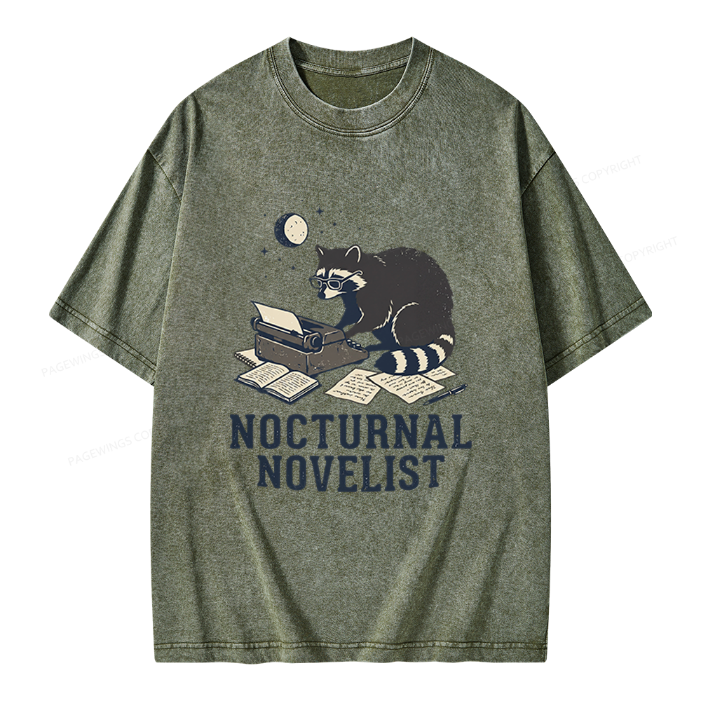 Pagewings Nocturnal Novelist Unisex Washed T-shirt
