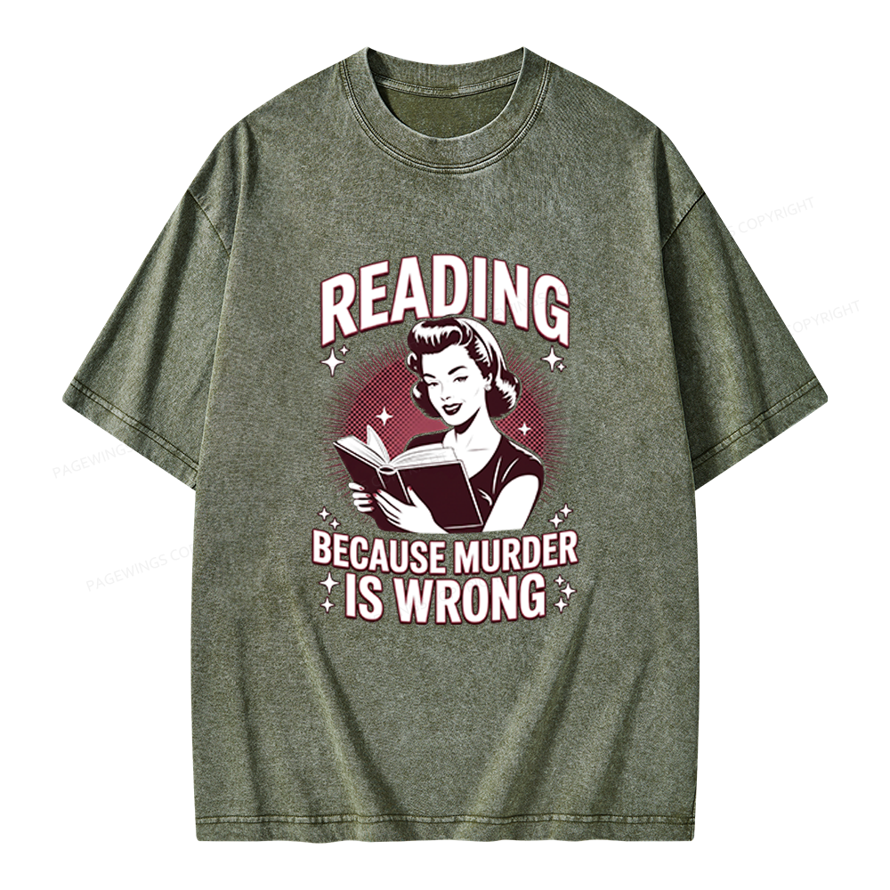 Pagewings Funny Book Lover Unisex Washed T-shirt
