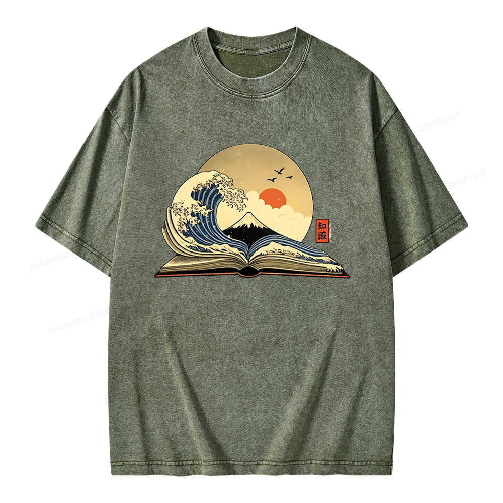 Pagewings Great Wave Of Knowledge Unisex Washed T-shirt